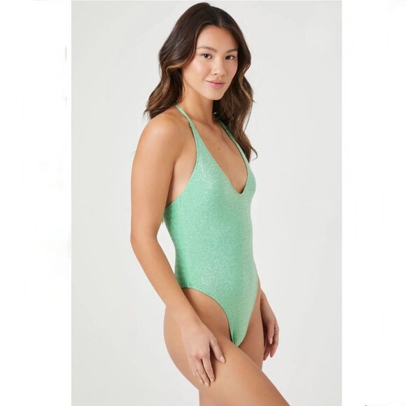 3/$25 NWT Forever 21 Shimmer Halter One-Piece Swimsuit - Small - Picture 5 of 12